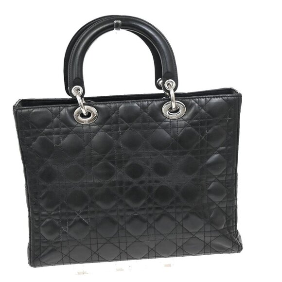 CHRISTIAN DIOR Logo Lady Cannage Shoulder Hand Bag Leather Black SHW 55KB222 - Picture 4 of 16